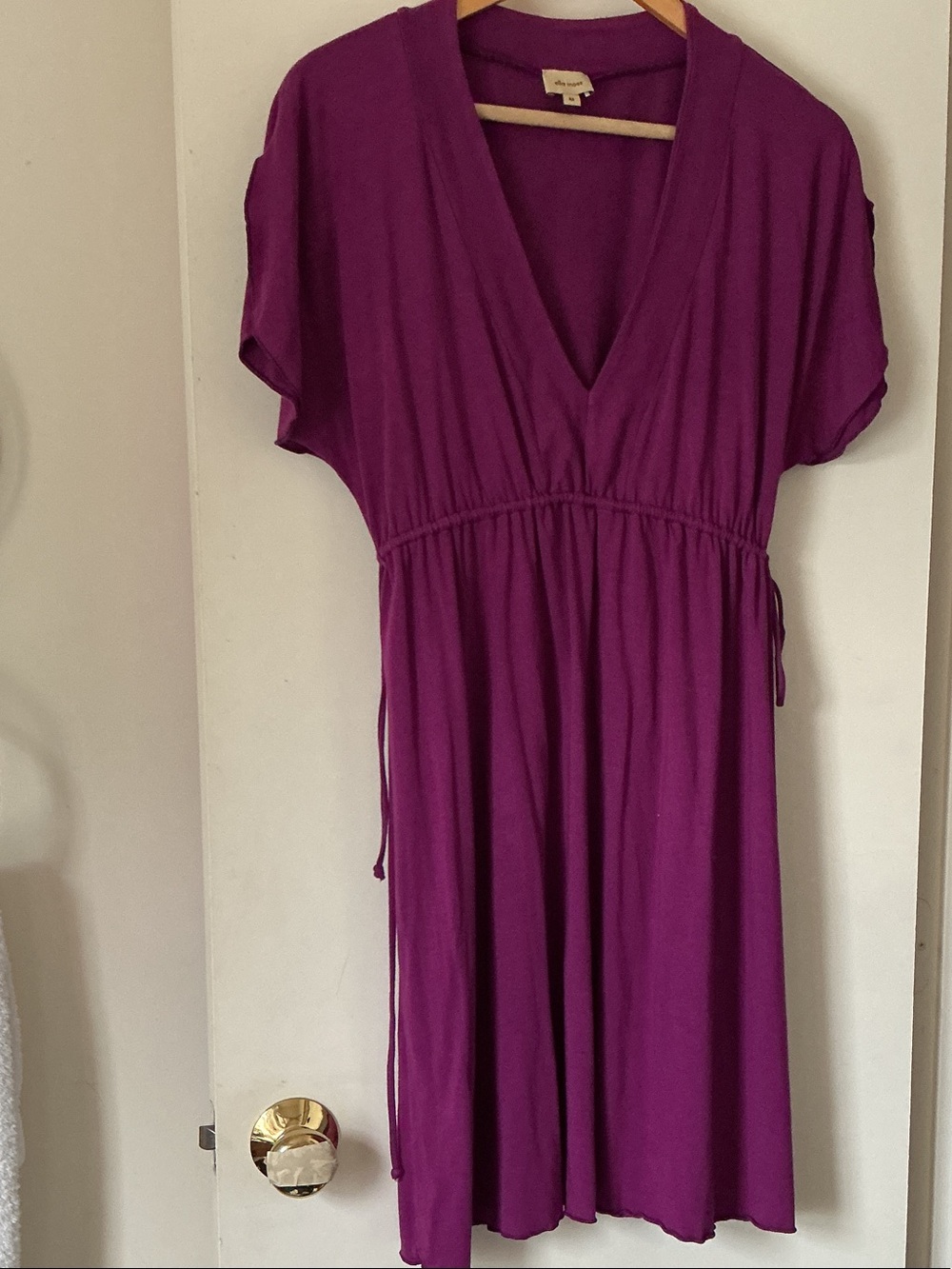 ELLA MOOS BY Anthropologie Deep Purple V-Neck Tie-Waist Tunic Dress